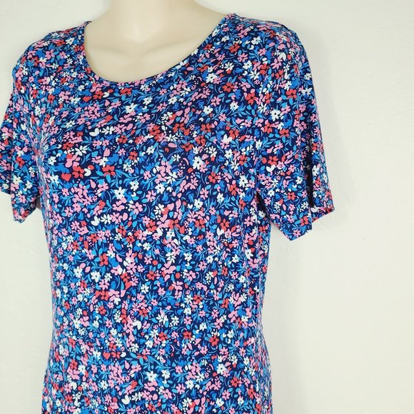 Draper James Midi Dress S Blue Multicolor Stretch Knit A-Line Short Sleeve Midi - Picture 3 of 7